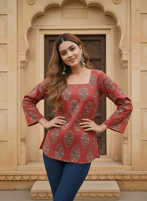 Maroon__Pure_Cotton_Printed_Tunic_For_Women