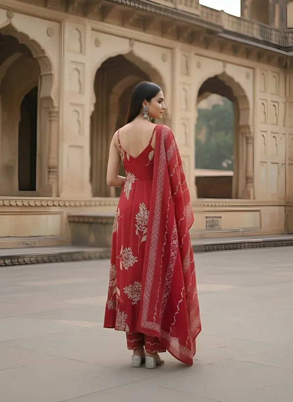 Red_Floral_Printed_Pure_Cotton_Kurta_Set_For_Women