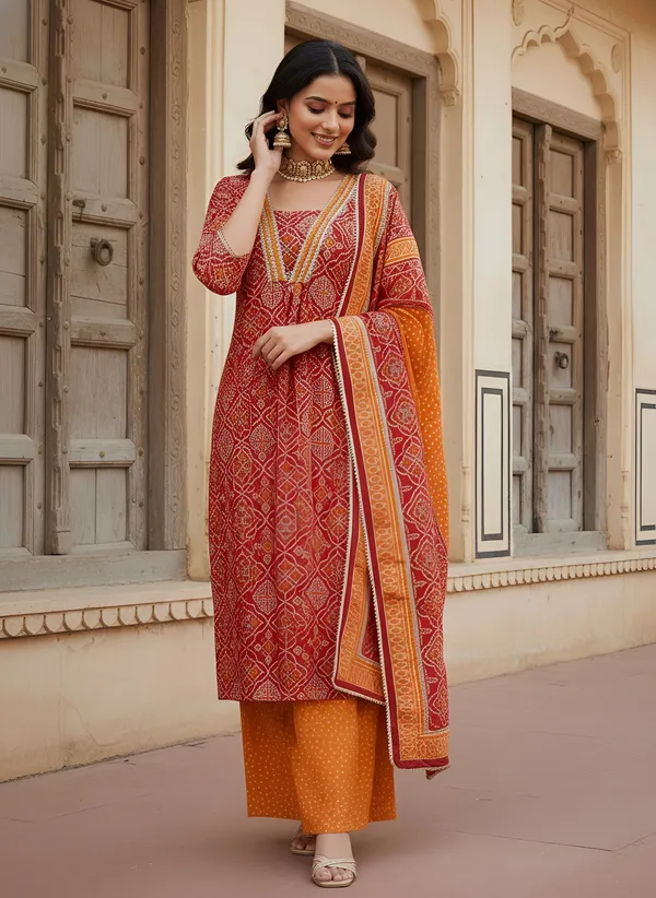 Red_Floral_Printed_Pure_Cotton_Kurta_Set_For_Women