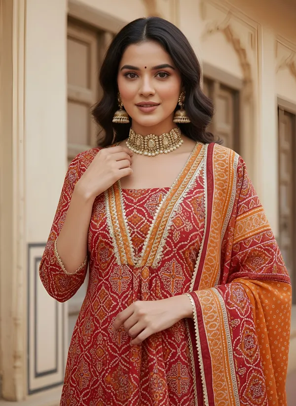 Red_Floral_Printed_Pure_Cotton_Kurta_Set_For_Women