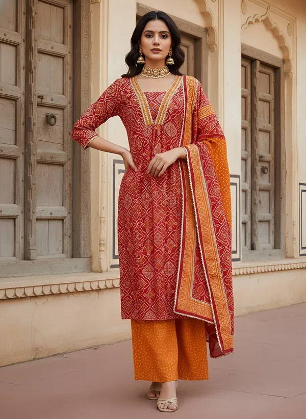 Red_Floral_Printed_Pure_Cotton_Kurta_Set_For_Women