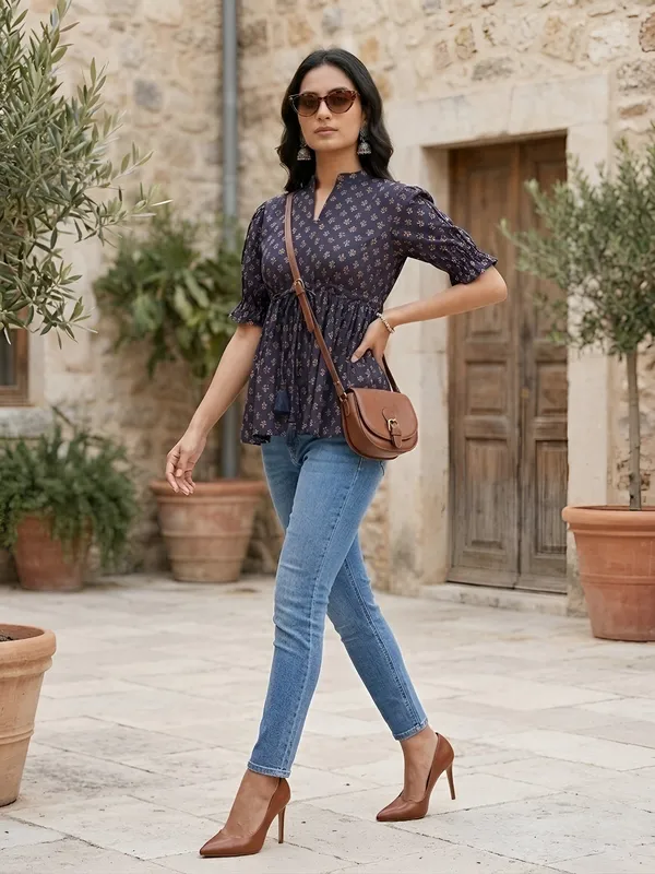 Blue_Pure_Cotton_Printed_Top_For_Women