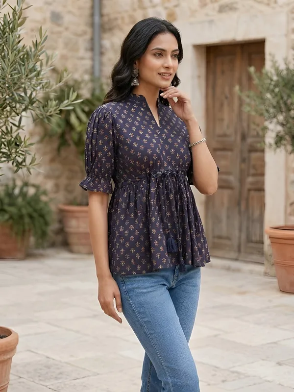 Blue_Pure_Cotton_Printed_Top_For_Women