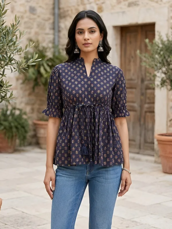 Blue_Pure_Cotton_Printed_Top_For_Women