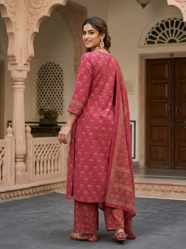 Pink_Floral_Printed_Pure_Cotton_Kurta_Set_For_Women