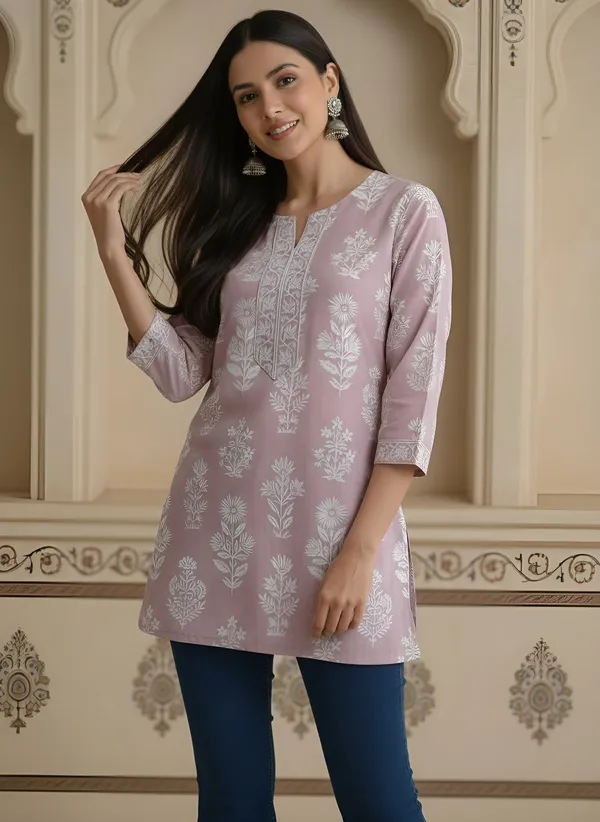 Mauve__Pure_Cotton_Printed_Tunic_For_Women