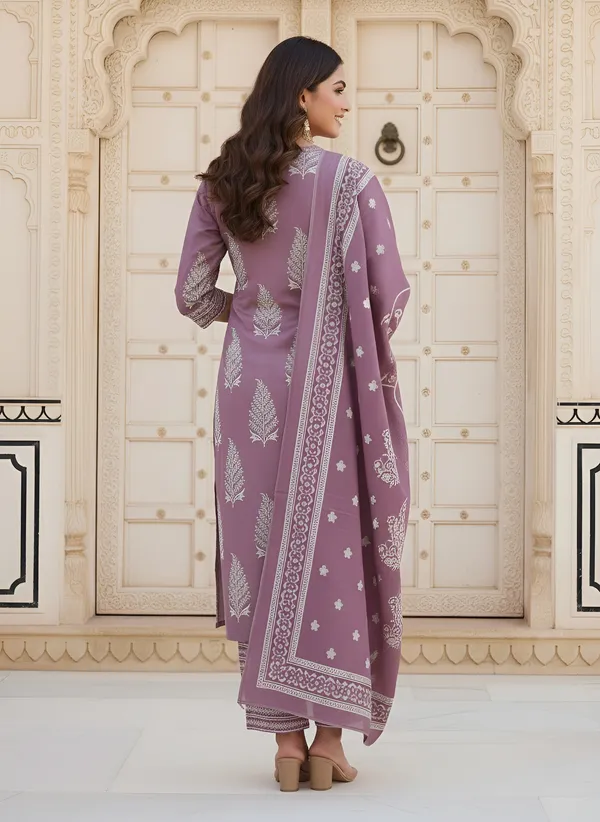 Mauve_Floral_Printed_Pure_Cotton_Kurta_Set_For_Women