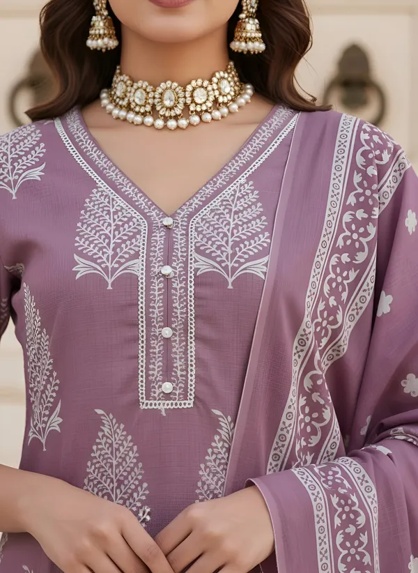 Mauve_Floral_Printed_Pure_Cotton_Kurta_Set_For_Women