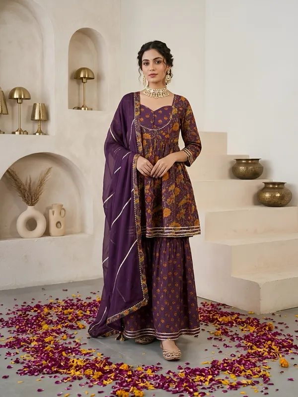Purple_Floral_Printed_Peplum_Kurta_Set_For_Women