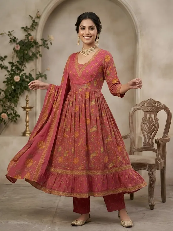 Pink_Floral_Printed_Anarkali_Kurta_Set_For_Women