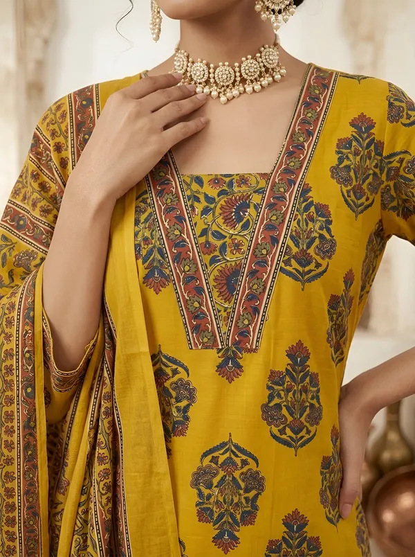 Yellow_Floral_Printed_Straight_Kurta_Set_For_Women