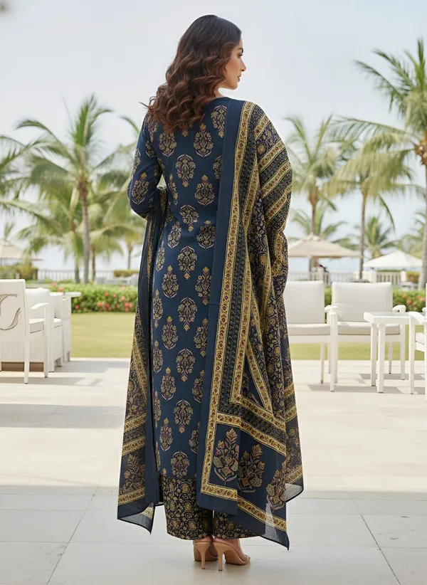 Navy_Blue_Floral_Printed_Straight_Kurta_Set_For_Women