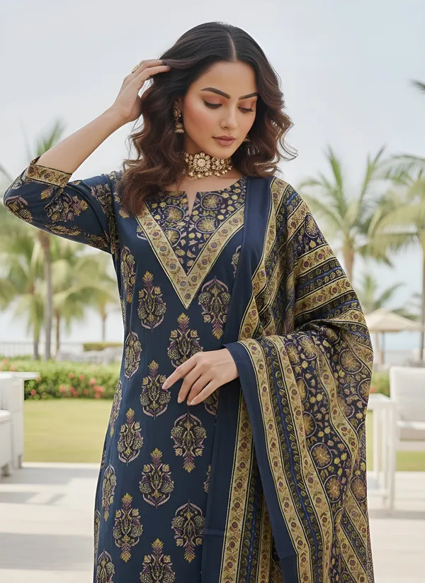 Navy_Blue_Floral_Printed_Straight_Kurta_Set_For_Women