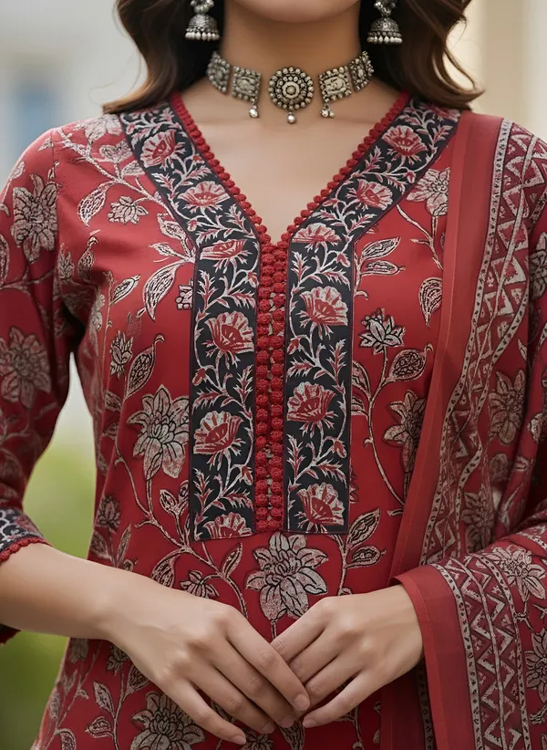 Maroon_Floral_Printed_Pure_Cotton_Kurta_Set_For_Women