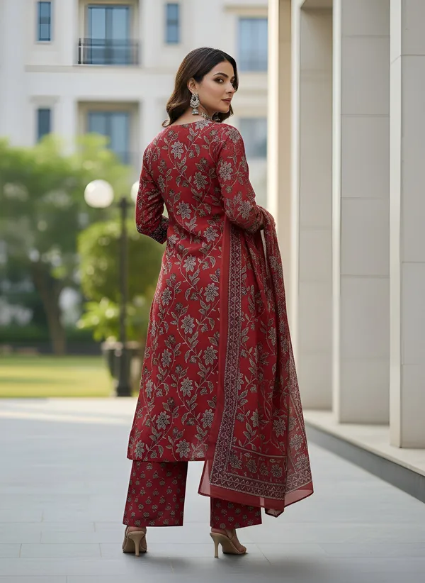 Maroon_Floral_Printed_Pure_Cotton_Kurta_Set_For_Women