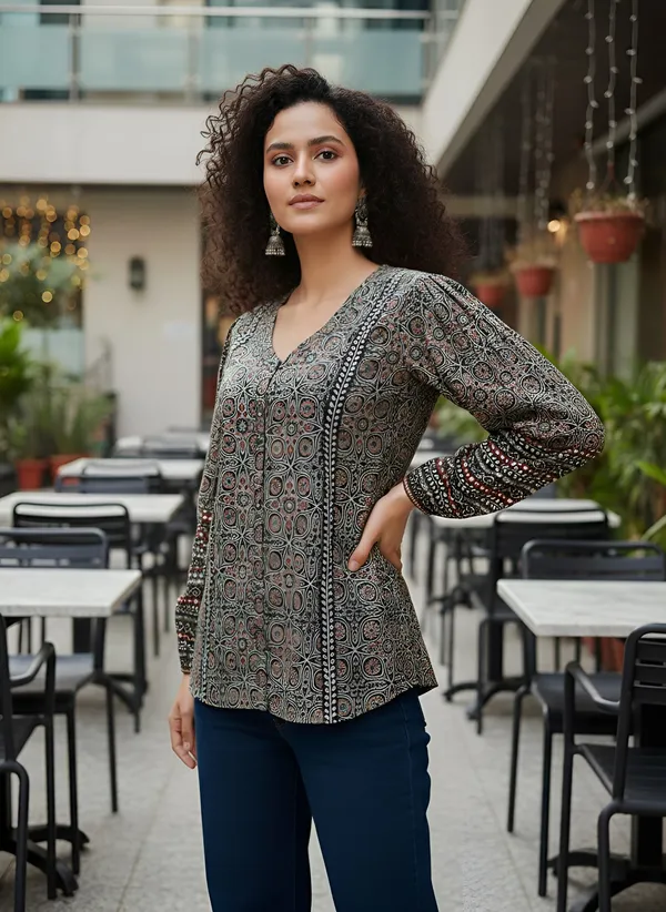 Black__Pure_Cotton_Printed_Tunic_For_Women