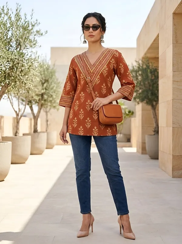 Orange__Pure_Cotton_Printed_Tunic_For_Women