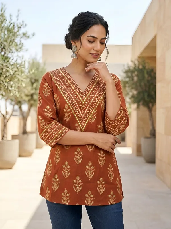 Orange__Pure_Cotton_Printed_Tunic_For_Women
