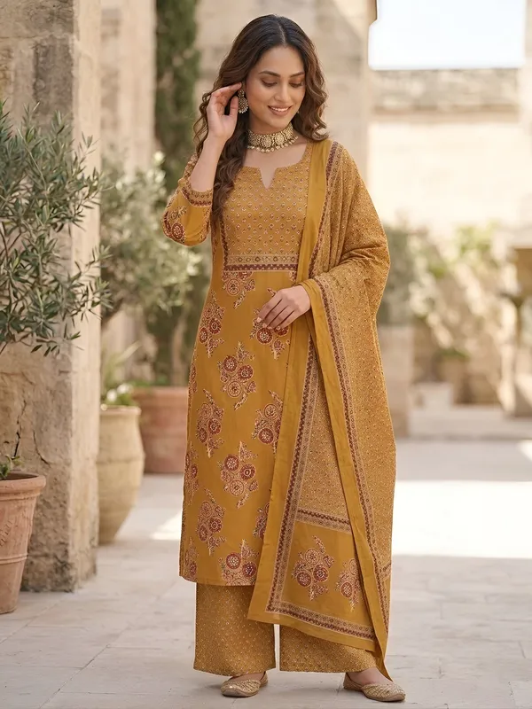 Mustard_Floral_Printed_Pure_Cotton_Kurta_Set_For_Women