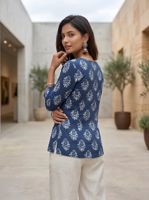 Blue__Pure_Cotton_Printed_Tunic_For_Women