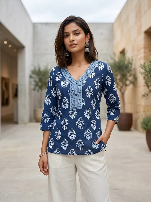 Blue__Pure_Cotton_Printed_Tunic_For_Women