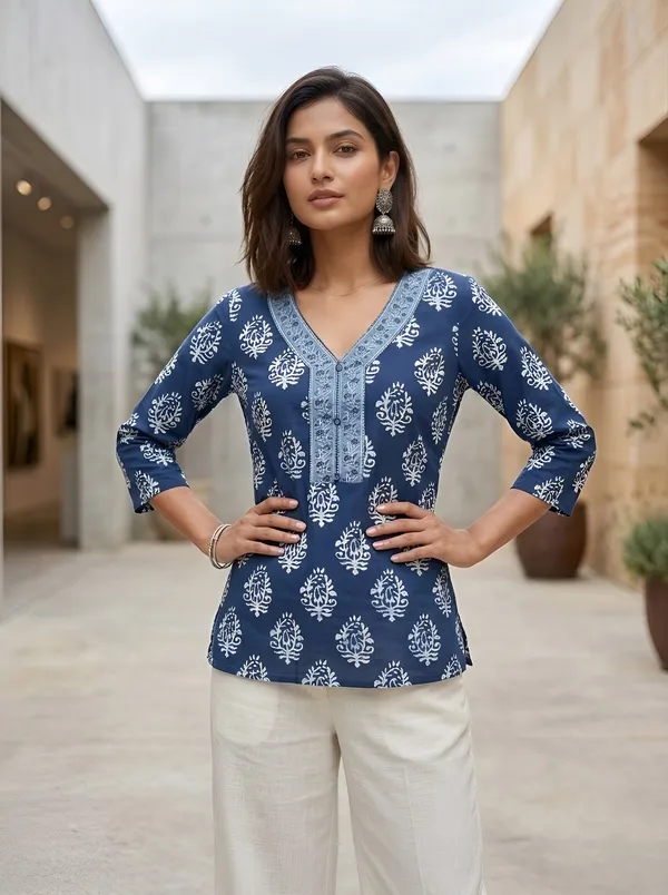 Blue__Pure_Cotton_Printed_Tunic_For_Women