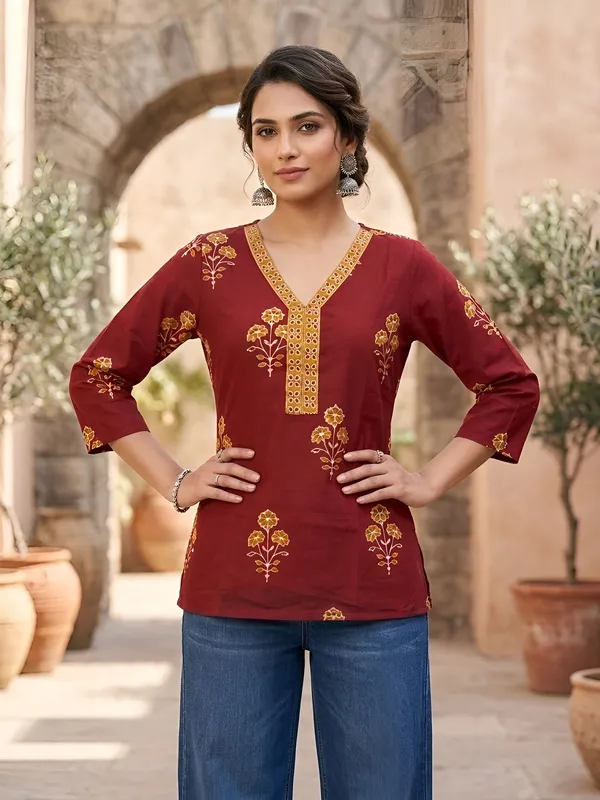 Maroon__Pure_Cotton_Printed_Tunic_For_Women