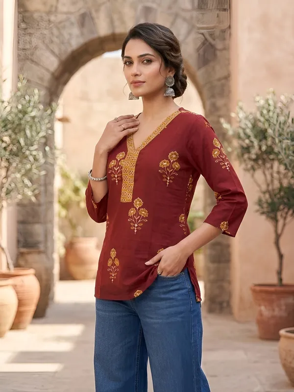Maroon__Pure_Cotton_Printed_Tunic_For_Women