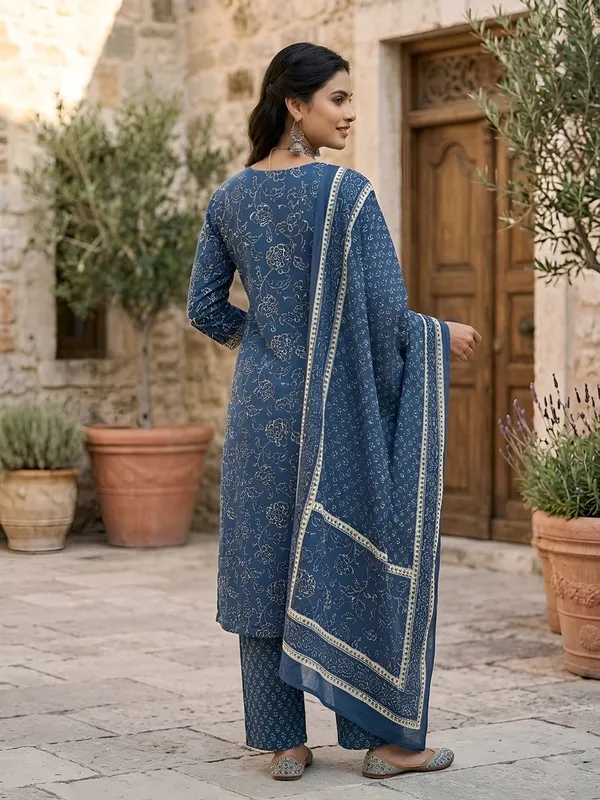 Navy_Blue_Floral_Printed_Straight_Kurta_Set_For_Women