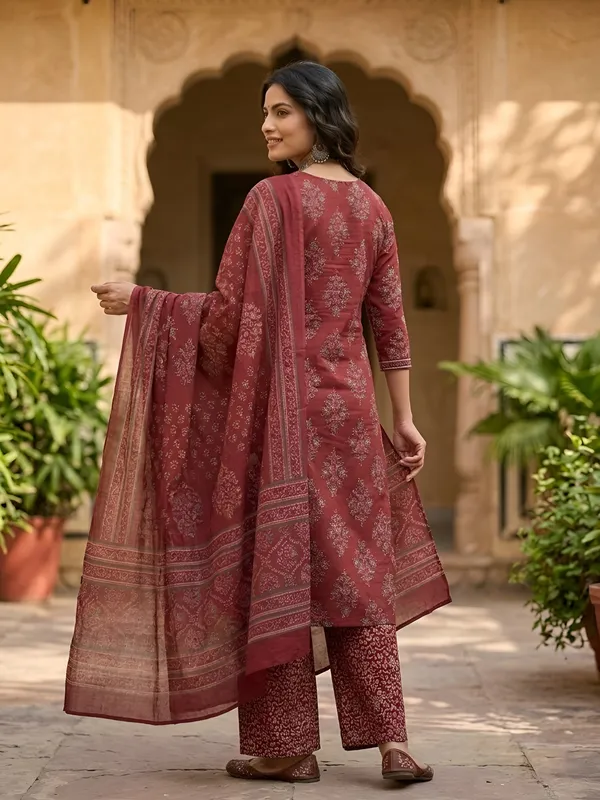 Maroon_Floral_Printed_Straight_Kurta_Set_For_Women