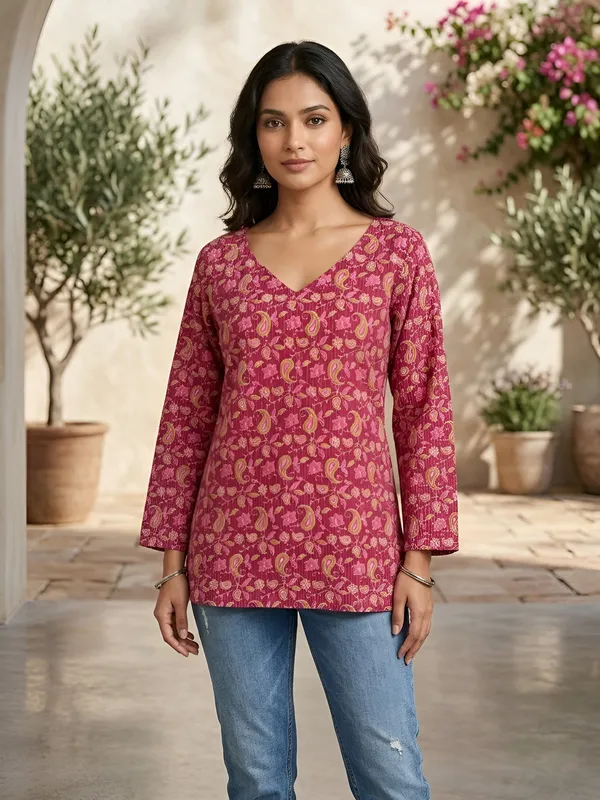 Pink__Pure_Cotton_Printed_Tunic_For_Women