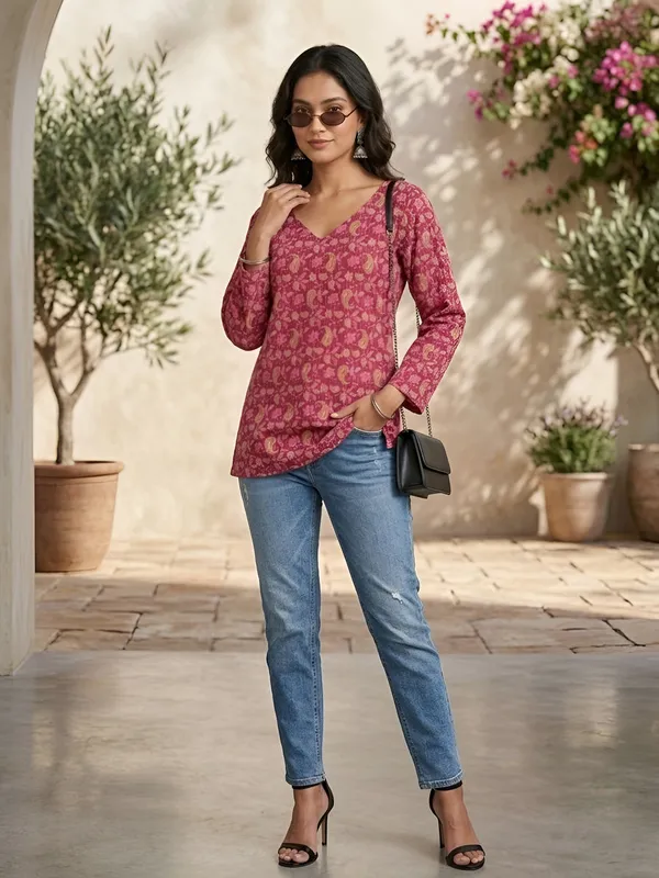 Pink__Pure_Cotton_Printed_Tunic_For_Women