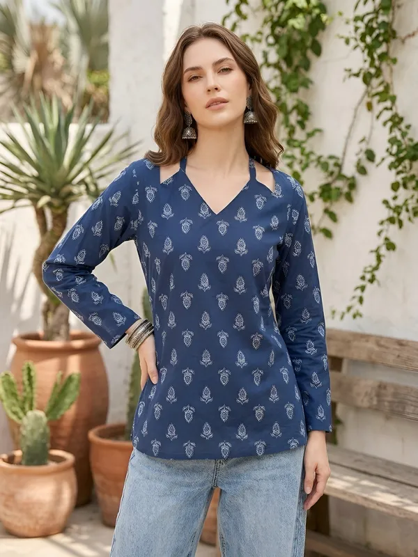 Blue__Pure_Cotton_Printed_Tunic_For_Women