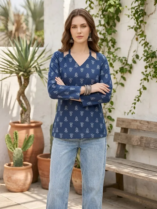 Blue__Pure_Cotton_Printed_Tunic_For_Women