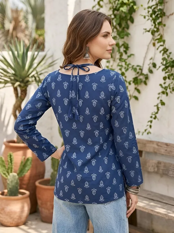 Blue__Pure_Cotton_Printed_Tunic_For_Women