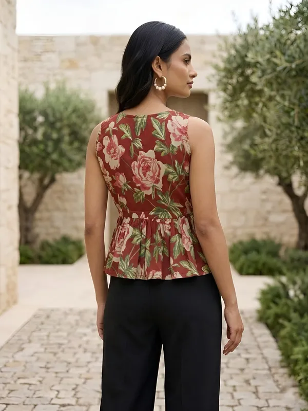 Maroon_Pure_Cotton_Printed_Top_For_Women