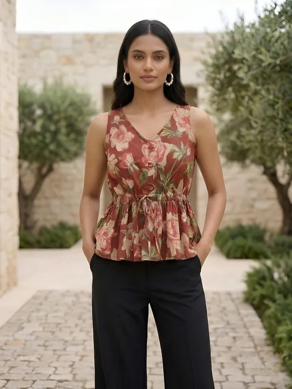 Maroon_Pure_Cotton_Printed_Top_For_Women