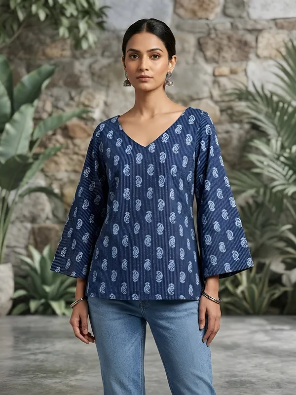 Blue__Pure_Cotton_Printed_Tunic_For_Women