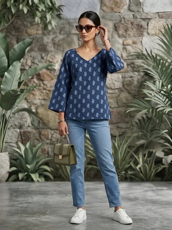 Blue__Pure_Cotton_Printed_Tunic_For_Women