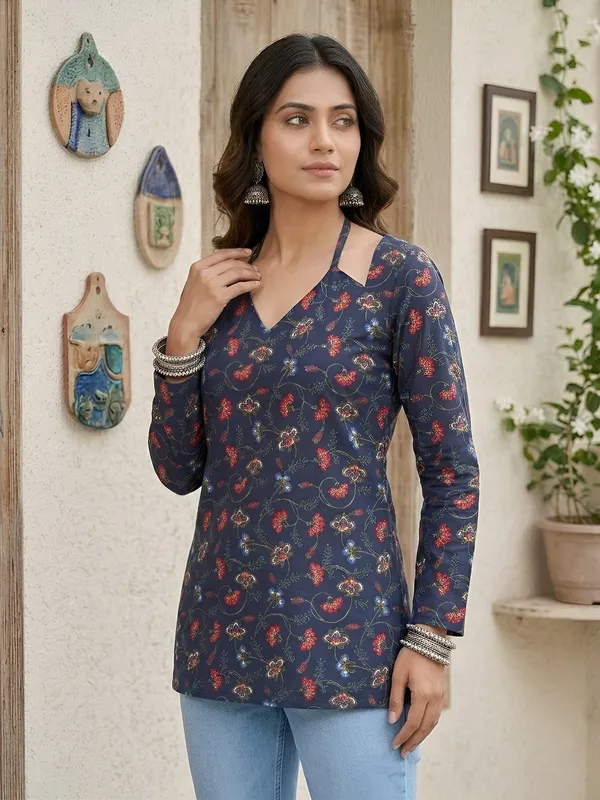 Blue__Pure_Cotton_Printed_Tunic_For_Women