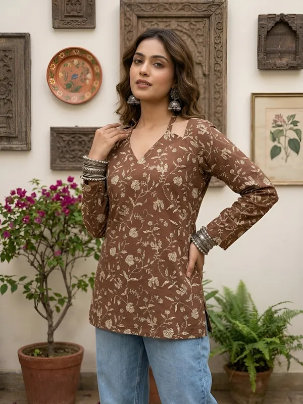 Brown__Pure_Cotton_Printed_Tunic_For_Women