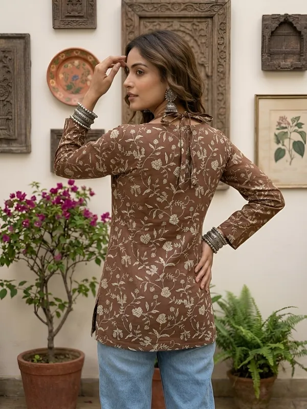 Brown__Pure_Cotton_Printed_Tunic_For_Women