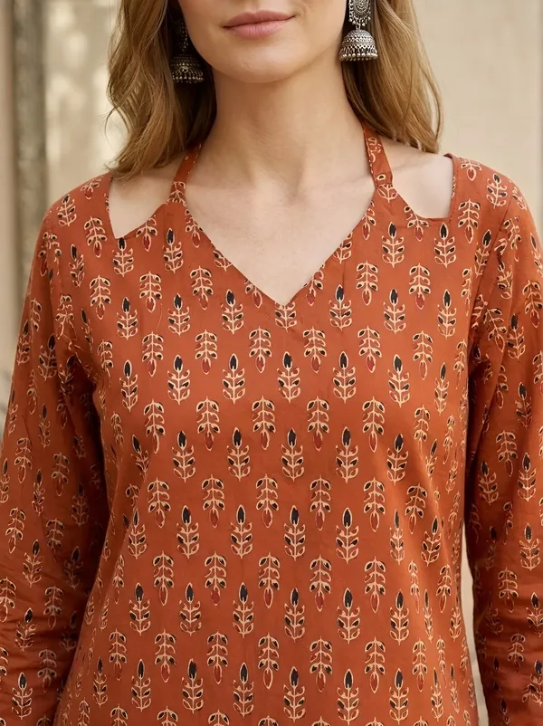 Orange__Pure_Cotton_Printed_Tunic_For_Women