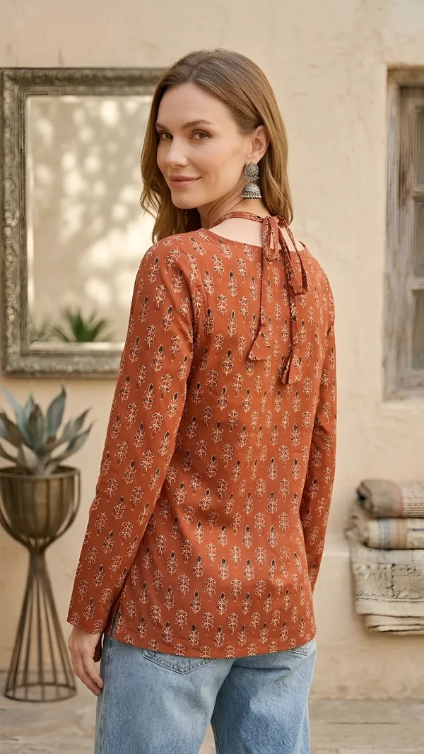 Orange__Pure_Cotton_Printed_Tunic_For_Women