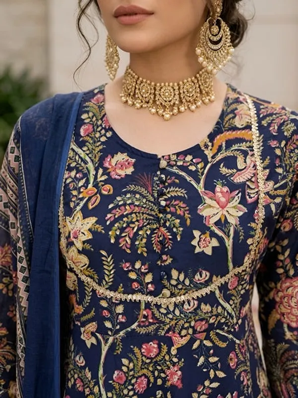 Navy_Blue_Floral_Printed_Anarkali_Kurta_Set_For_Women