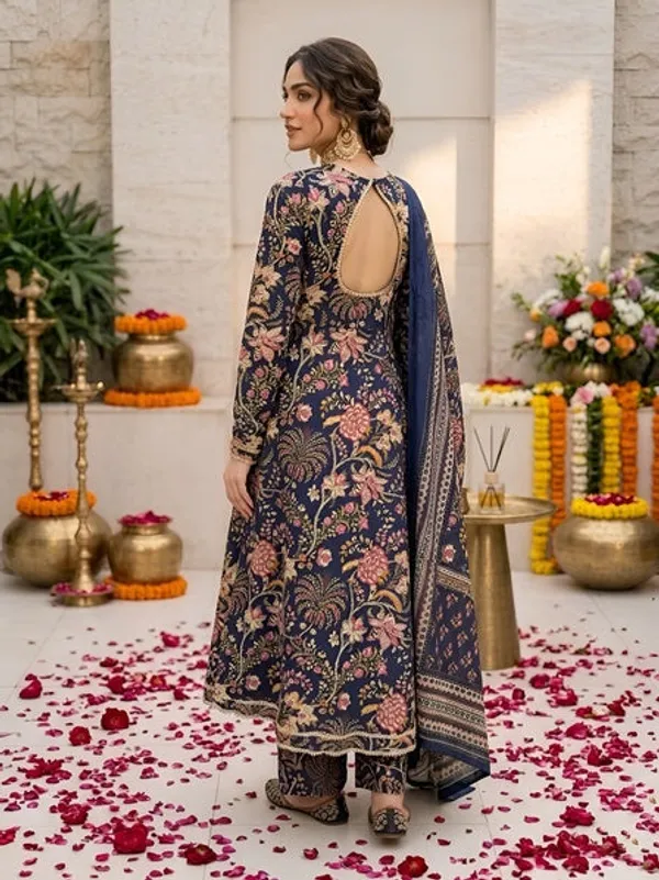Navy_Blue_Floral_Printed_Anarkali_Kurta_Set_For_Women