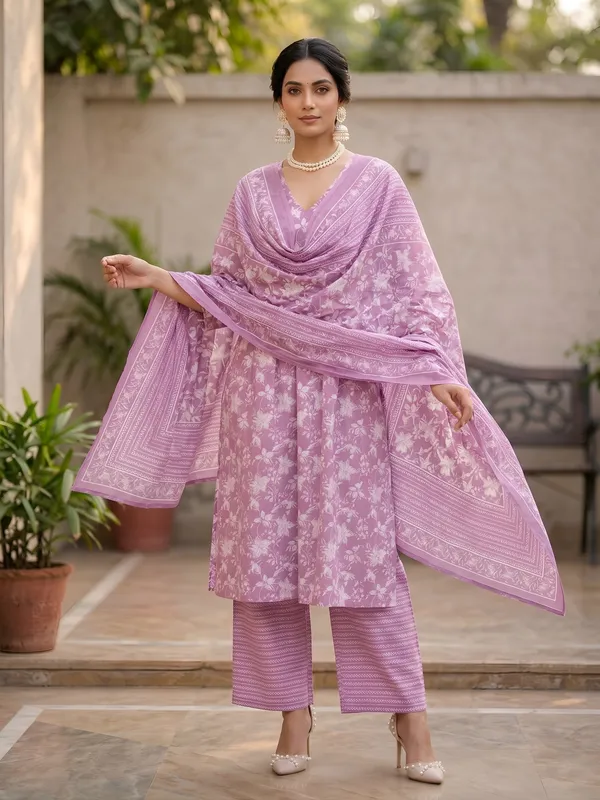 Lavender_Floral_Printed_A-Line_Kurta_Set_For_Women