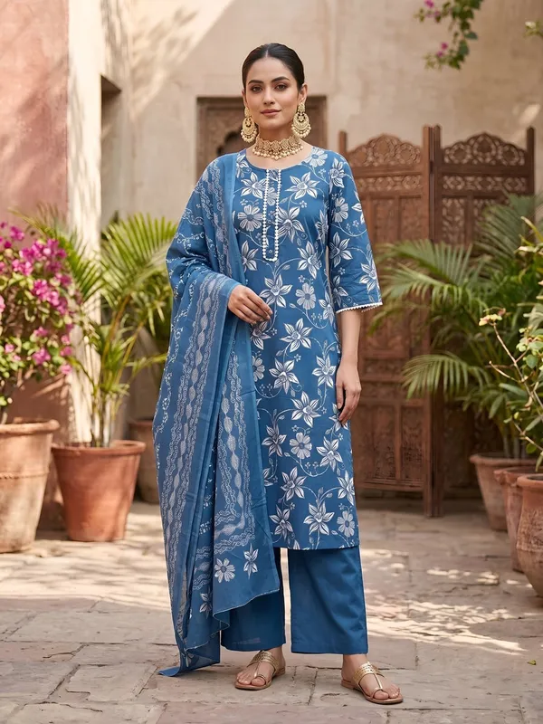 Blue_Floral_Printed_Straight_Kurta_Set_For_Women