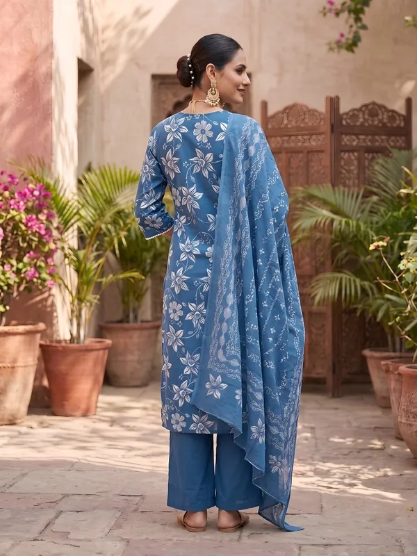 Blue_Floral_Printed_Straight_Kurta_Set_For_Women