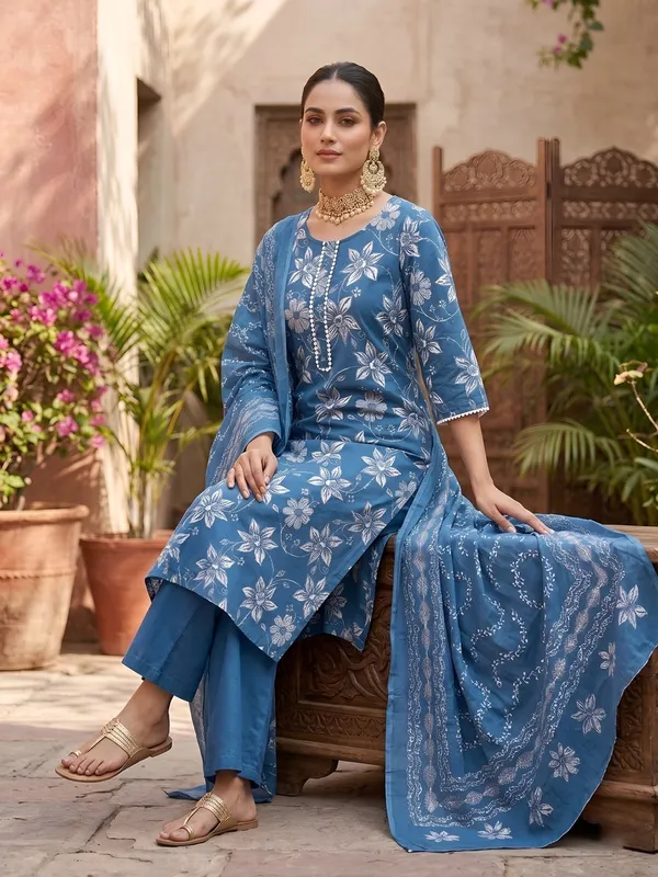 Blue_Floral_Printed_Straight_Kurta_Set_For_Women
